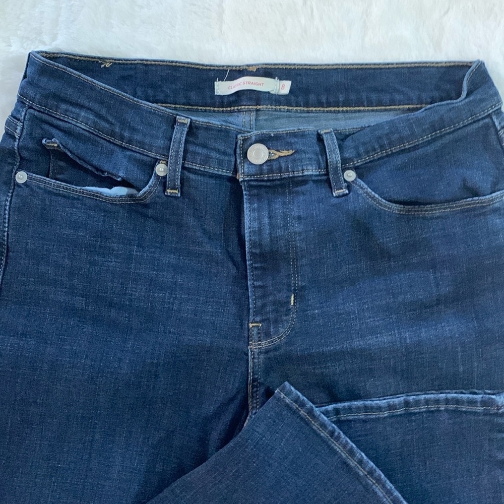 Levi’s Women’s Blue Jeans Straight Leg Stretch Mid-Rise Size 8 Short